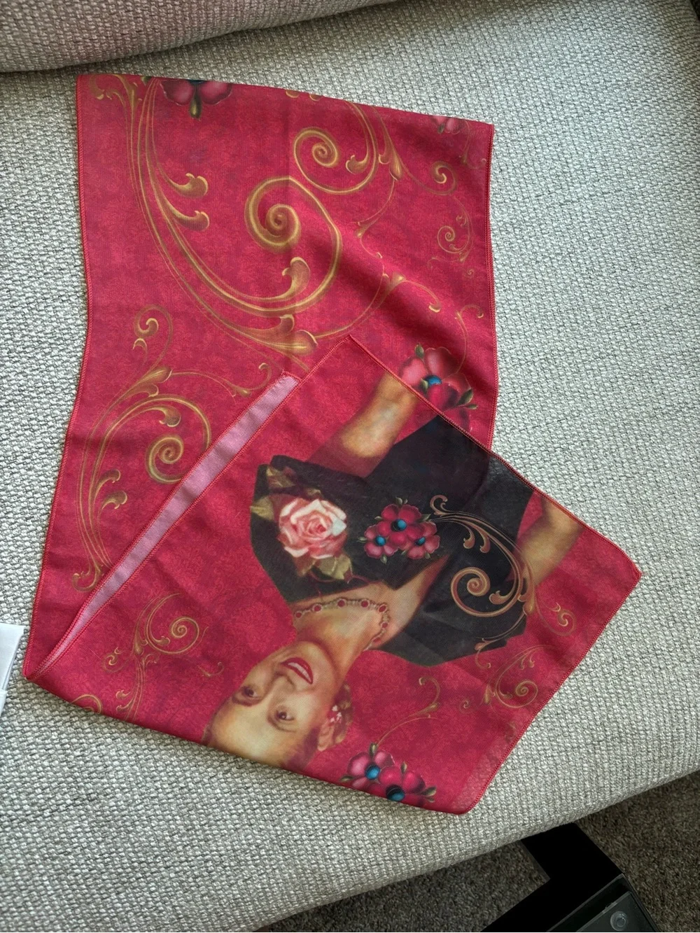 Set of (5) silky scarves purchased in various countries Italy Argentina France